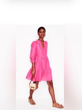 NWT Boden Esme 100% Linen Tiered V-Neck Dress-size 8